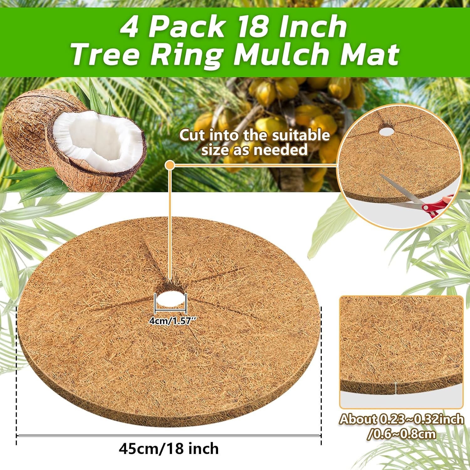 Legigo 4 Pack Coconut Fiber Mulch Ring Tree Plant Protector Mat, 18 Inch