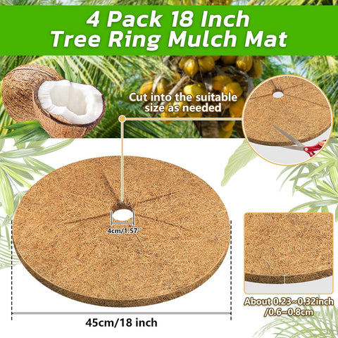 Legigo 4 Pack Coconut Fiber Mulch Ring Tree Plant Protector Mat, 18 Inch