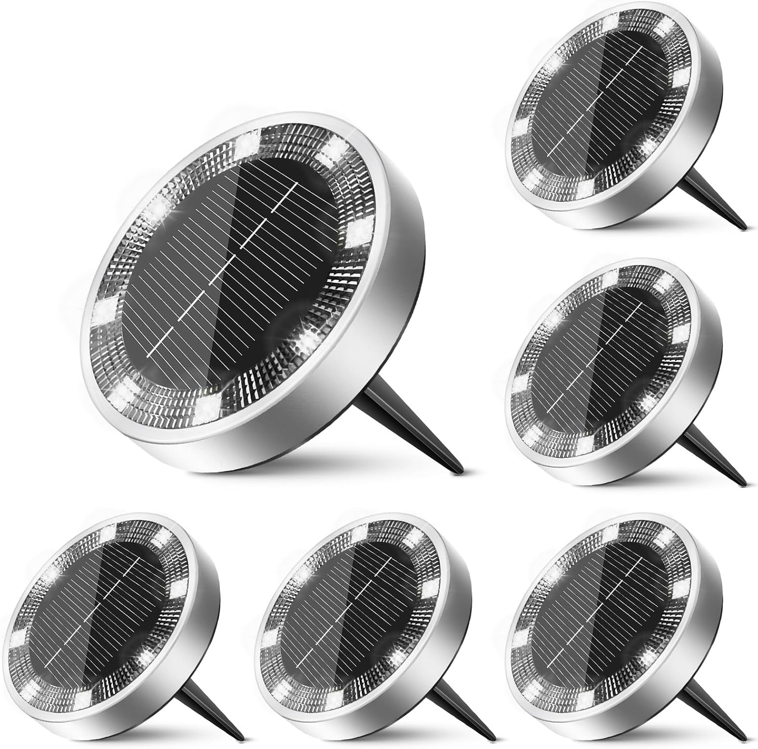 6 Pack Solar Lights Outdoor Waterproof, 8 LED Solar Ground Lights
