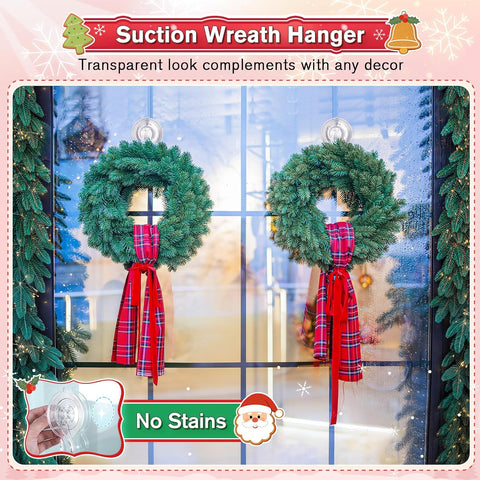VIS'V Suction Wreath Hanger with Wipes, 22 Lb Capacity, Large, Clear, 4 Pcs