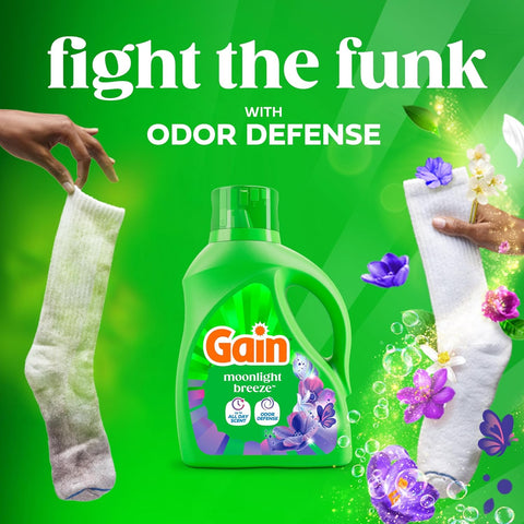 Gain Liquid Laundry Detergent with Odor Defense, Moonlight Breeze Scent, Laundry Soap For HE Washing Machines, 177 fl oz, 134 Loads (Packaging May Vary)