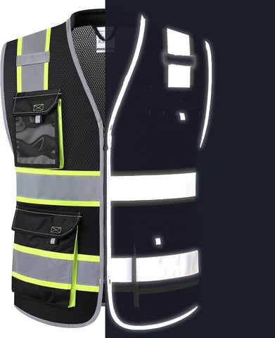 JKSafety Safety Vest for Men Women Hi Vis with Pockets and Cushioned Collar Construction Vest Meet ANSI Standard (BX360)