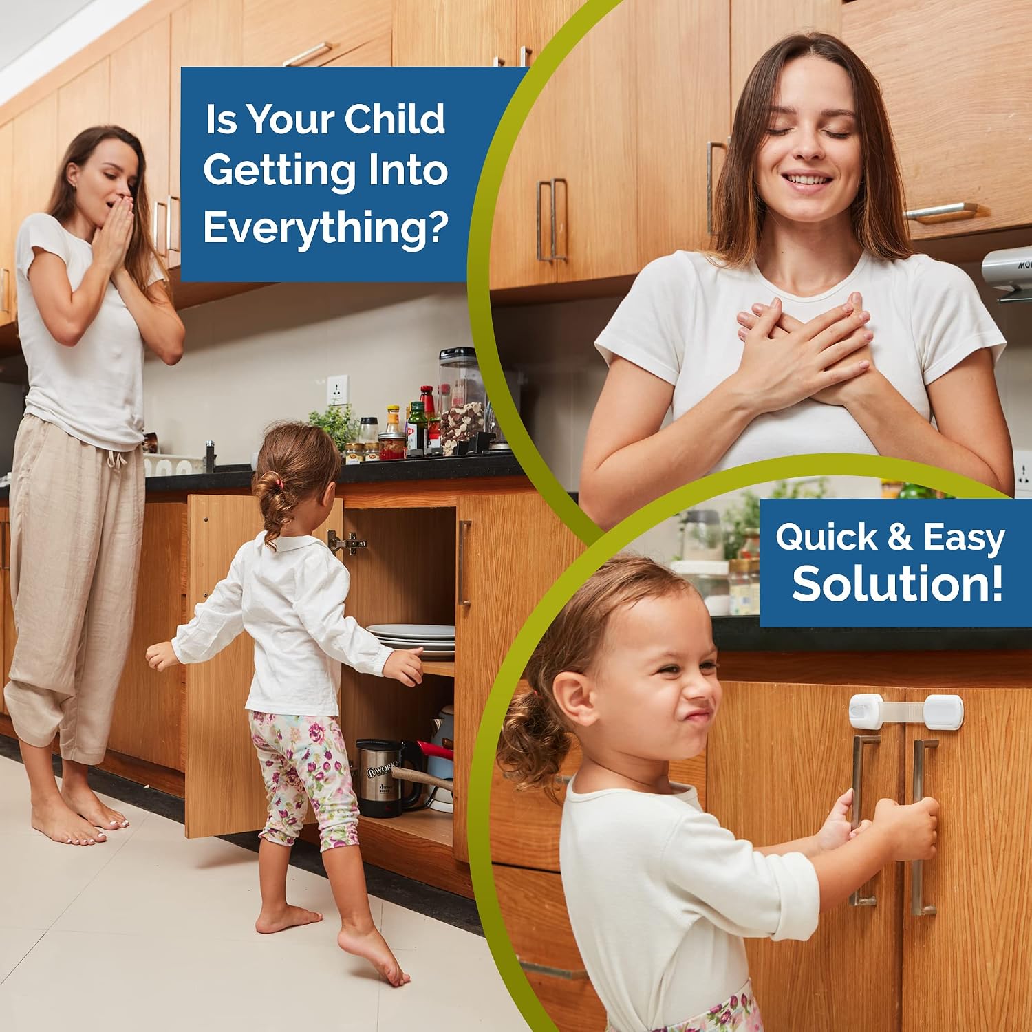 Child Safety Strap Locks (6 Pack) Baby Locks for Cabinets and Drawers, Toilet, Fridge & More. 3M Adhesive Pads. Easy Installation, No Drilling Required, White/Gray
