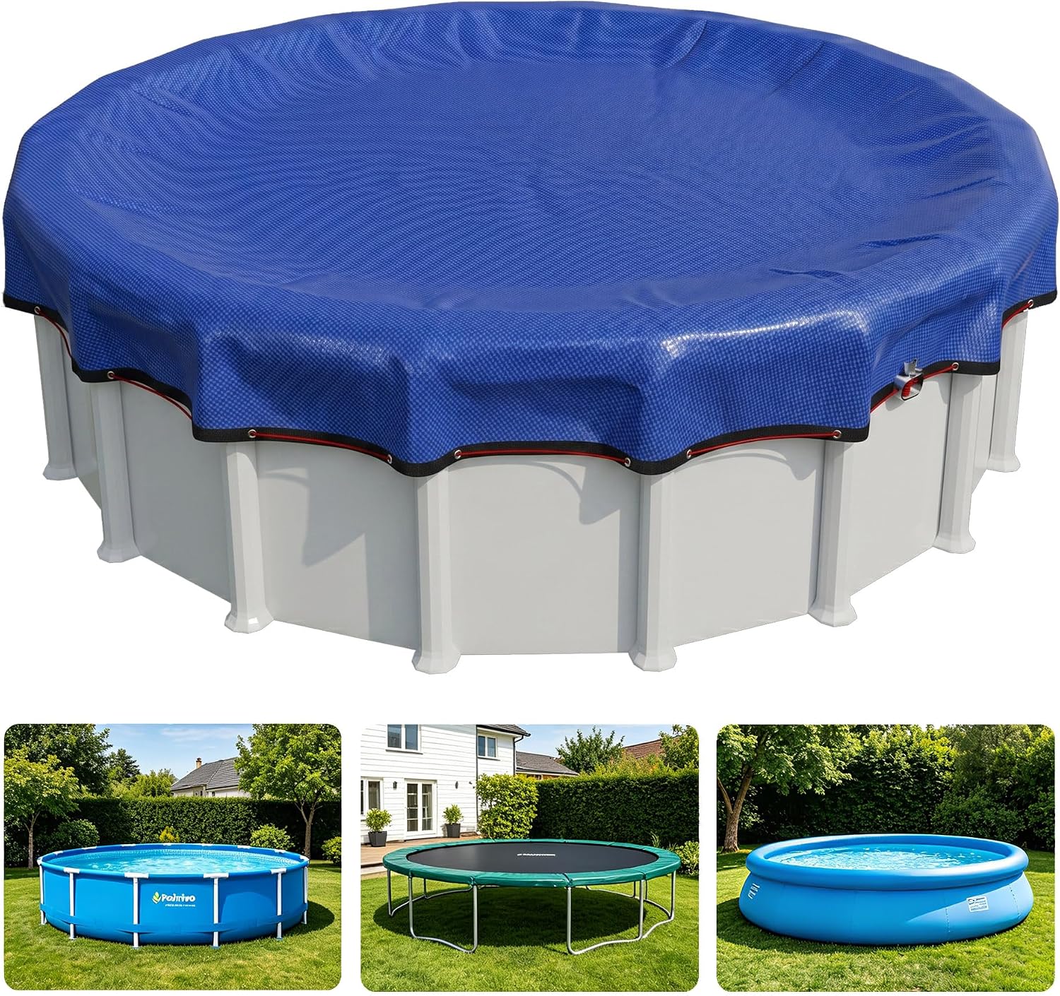[Heavy-Duty] PoolTrivo 24ft Pool Covers for Above Ground Pools Blue