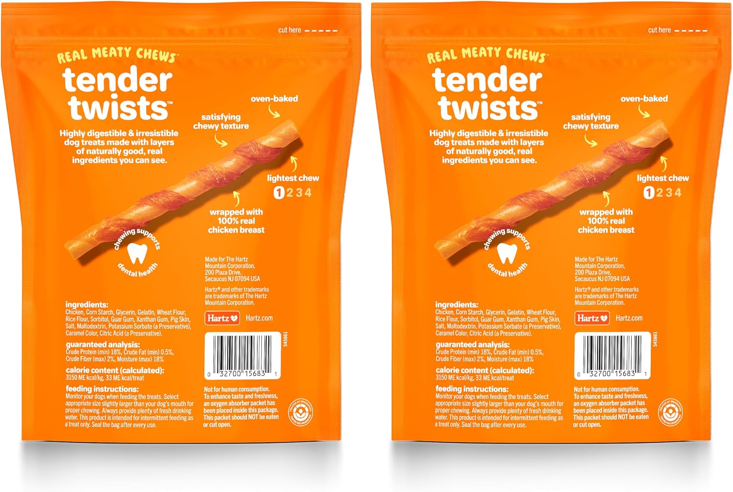 Hartz Oinkies Tender Twists with Real Chicken Breast Rawhide-Free Dog Treats, Highly Digestible Dog Chews, 72 Count (Pack of 6)