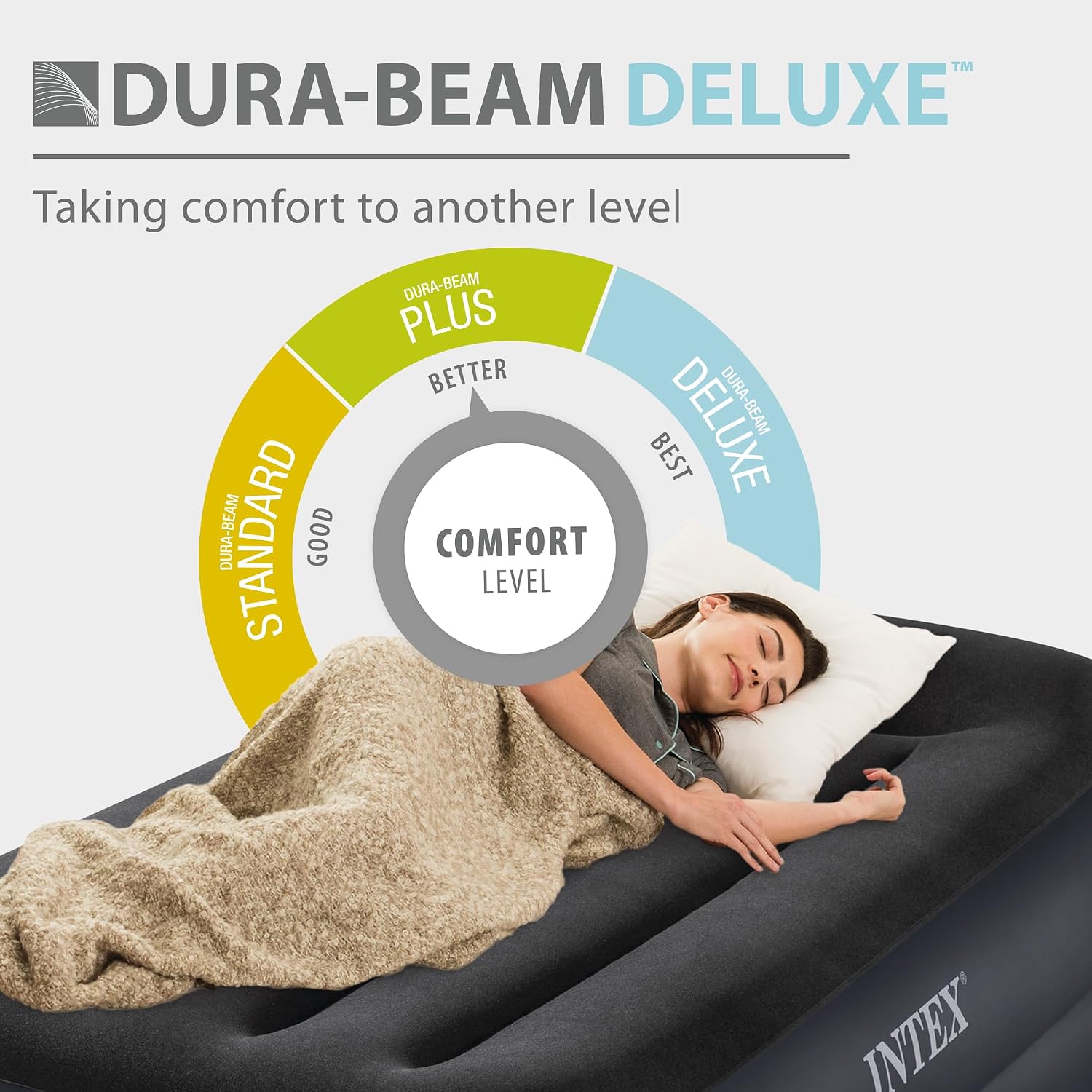 Intex Raised Airbed Mattress with Built-in Pump, Dura-Beam Plus Pillow, Twin - Portable Inflatable Luxury Blow-Up Bed for Adults, Camping, Guests
