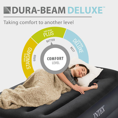 Intex Raised Airbed Mattress with Built-in Pump, Dura-Beam Plus Pillow, Twin - Portable Inflatable Luxury Blow-Up Bed for Adults, Camping, Guests