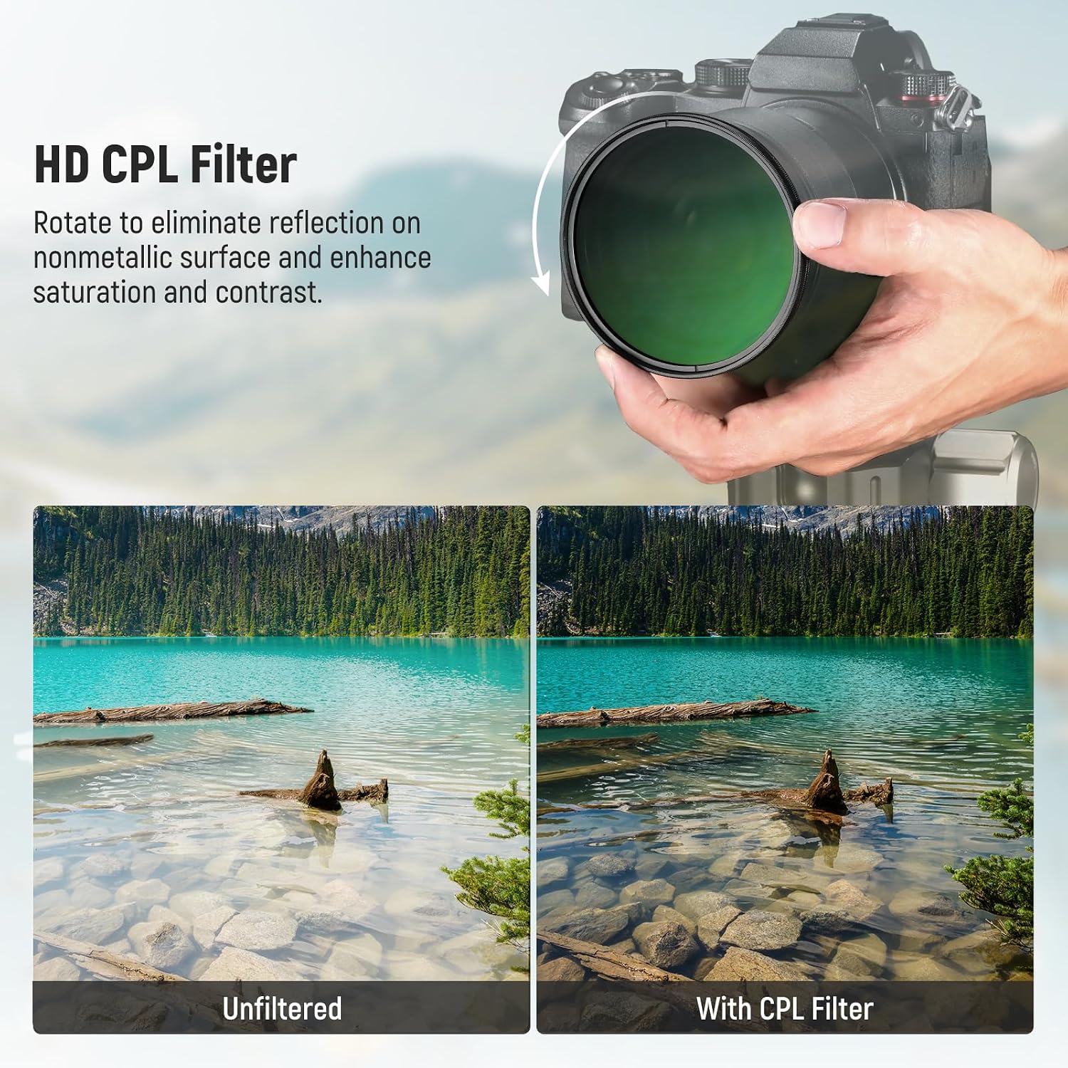 NEEWER 52mm CPL Filter with Lens Cap, Ultra Thin Circular Polarizing Filter, Nano Coating, HD Optical Glass for Camera Lens, Reduces Reflection and Glare Increases Contrast