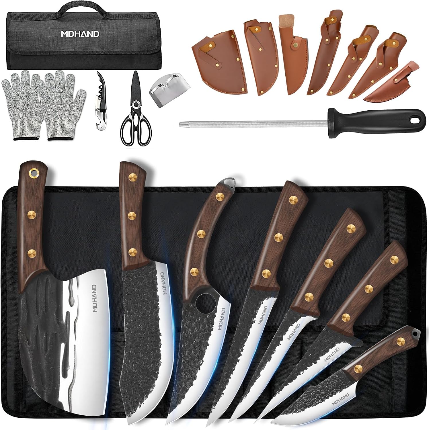 MDHAND Butcher Knife Set, Viking Kitchen Serbian Chef Knife Set with Bag