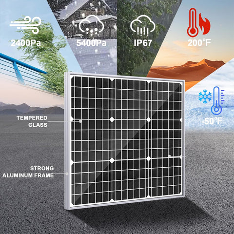 SOLPERK Solar Panel Kit 50W 12V, Solar Battery Trickle Charger Maintainer