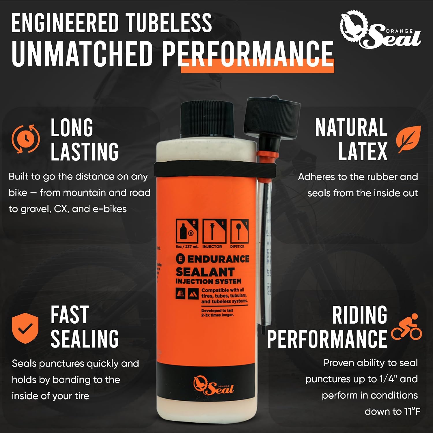 Orange Seal - Endurance Formula Tubeless Bike Tire Sealant | Long Lasting, Fast Sealing | for MTB, Road, CX and Gravel Bicycle Tires