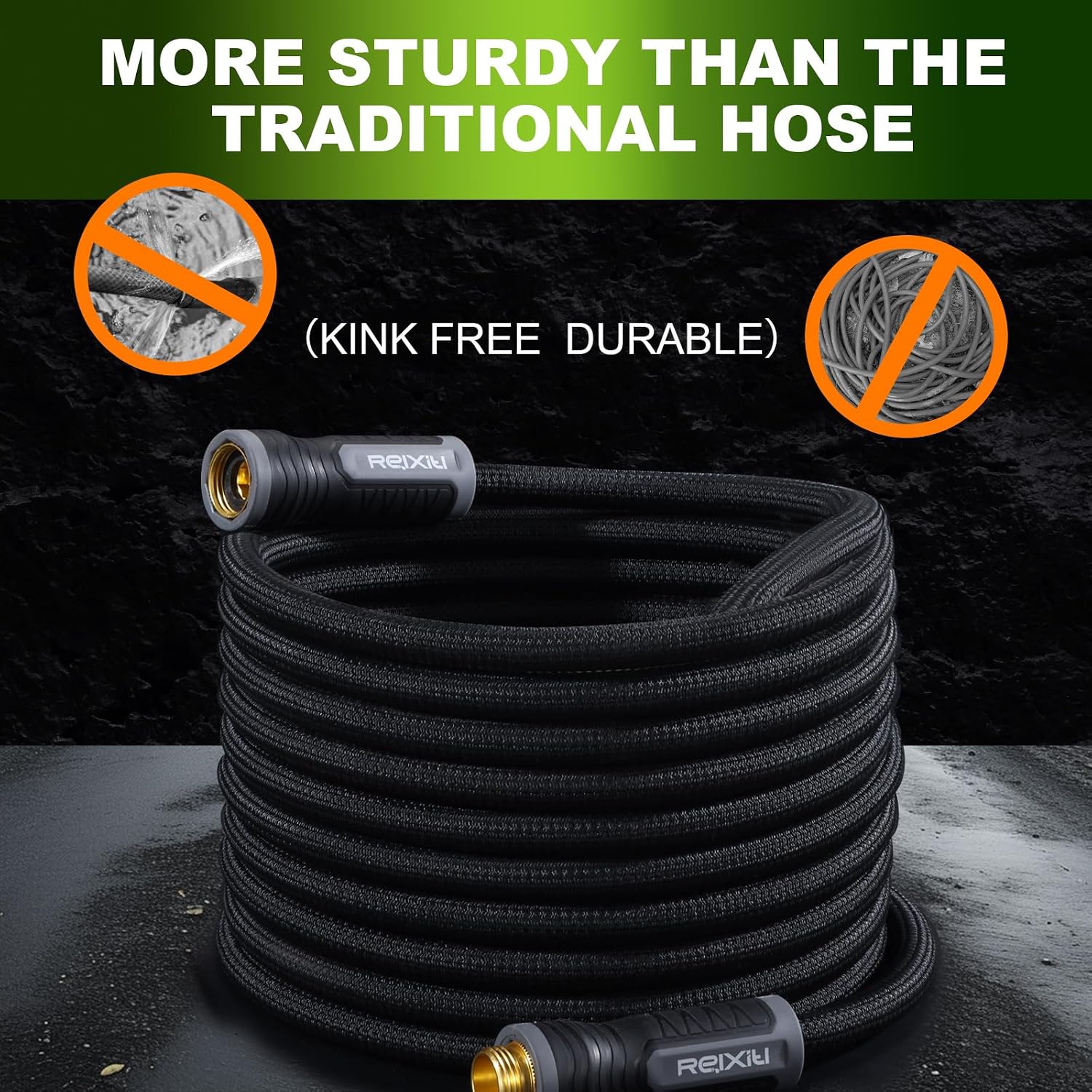 Relxitl Garden Hose, Flexible Water Hose, Ultra Lightweight Non-Expanding hose with 10 Function Sprayer, Leak proof, Pressure Resistant for Yard, Outdoor (Black, 100FT)