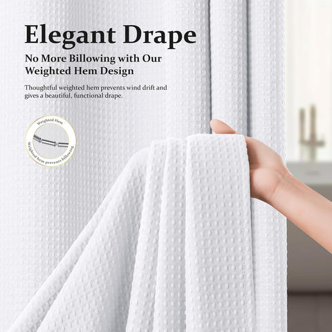 Dynamene Waffle Shower Curtain 256 GSM Heavy Duty Fabric 72"x72" White