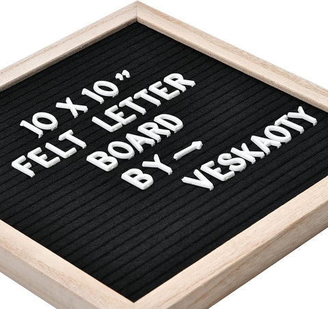 Veskaoty Felt Letter Board with 294 Letters, 10 x 10 Inch, Black & Wood