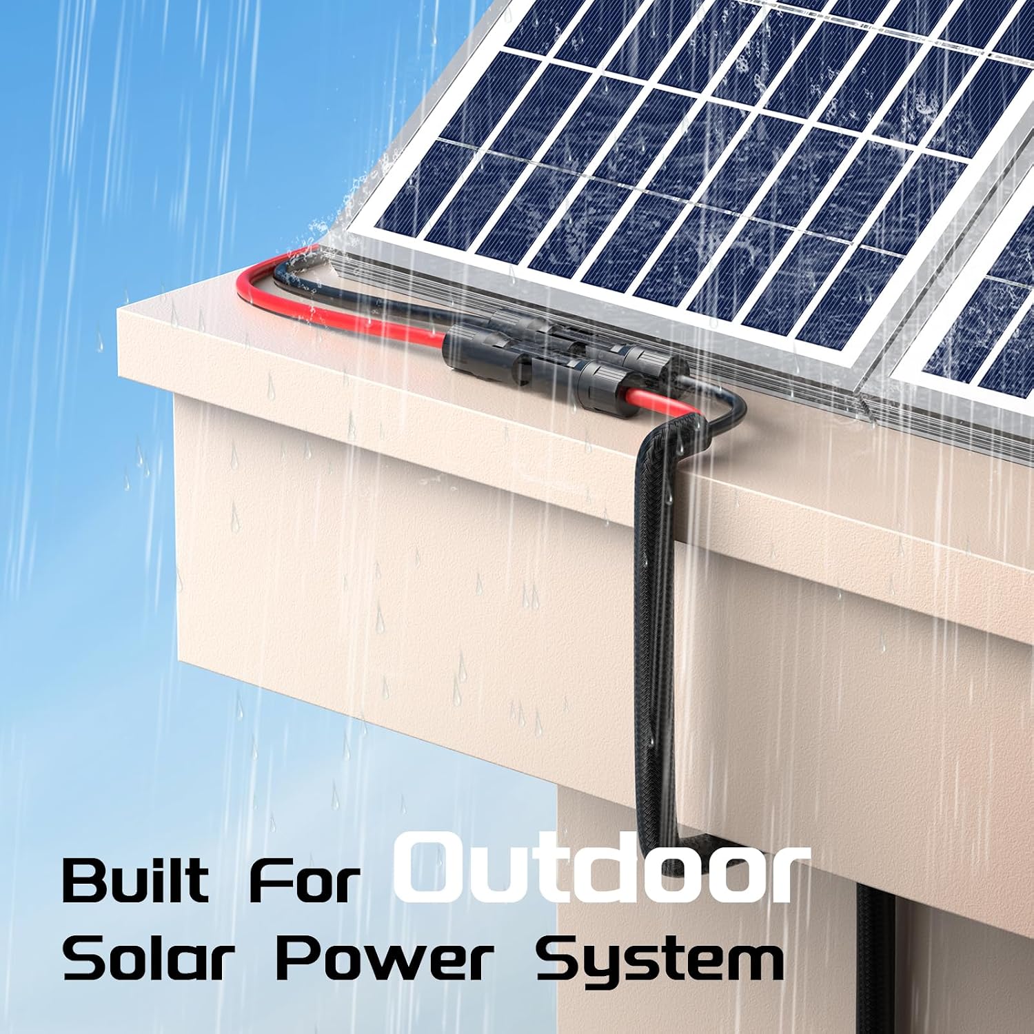Bateria Power 10AWG 30FT Solar Panel Extension Cable, Flame Retardant Protective Sleeving Twin Wire 10 Gauge Solar Cable with IP68 Female & Male Waterproof Connectors, Dust Caps for Home, RV