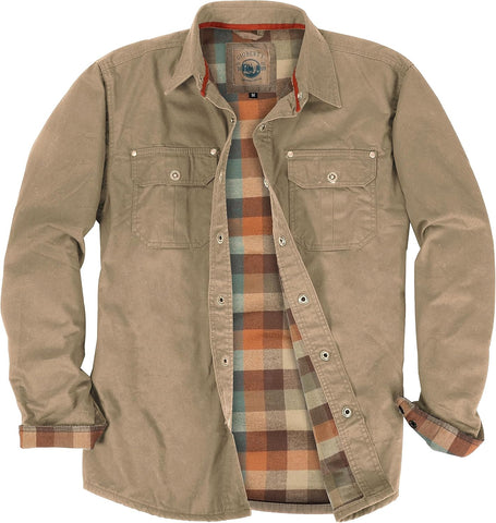 Gioberti Men's 100% Cotton Brushed and Soft Twill Shirt Jacket with Flannel Lining