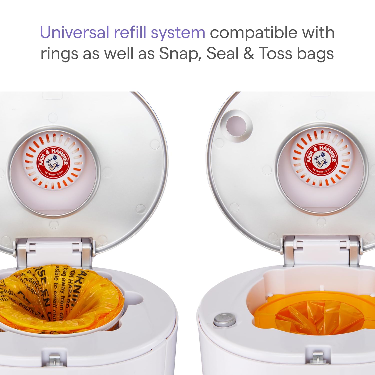 Munchkin® STEP™ Diaper Pail Powered by Arm & Hammer, #1 in Odor Control, Award-Winning, Includes 1 Snap, Seal & Toss™ Bag, 1 Starter Refill Ring, and 1 PUCK™ Baking Soda Cartridge