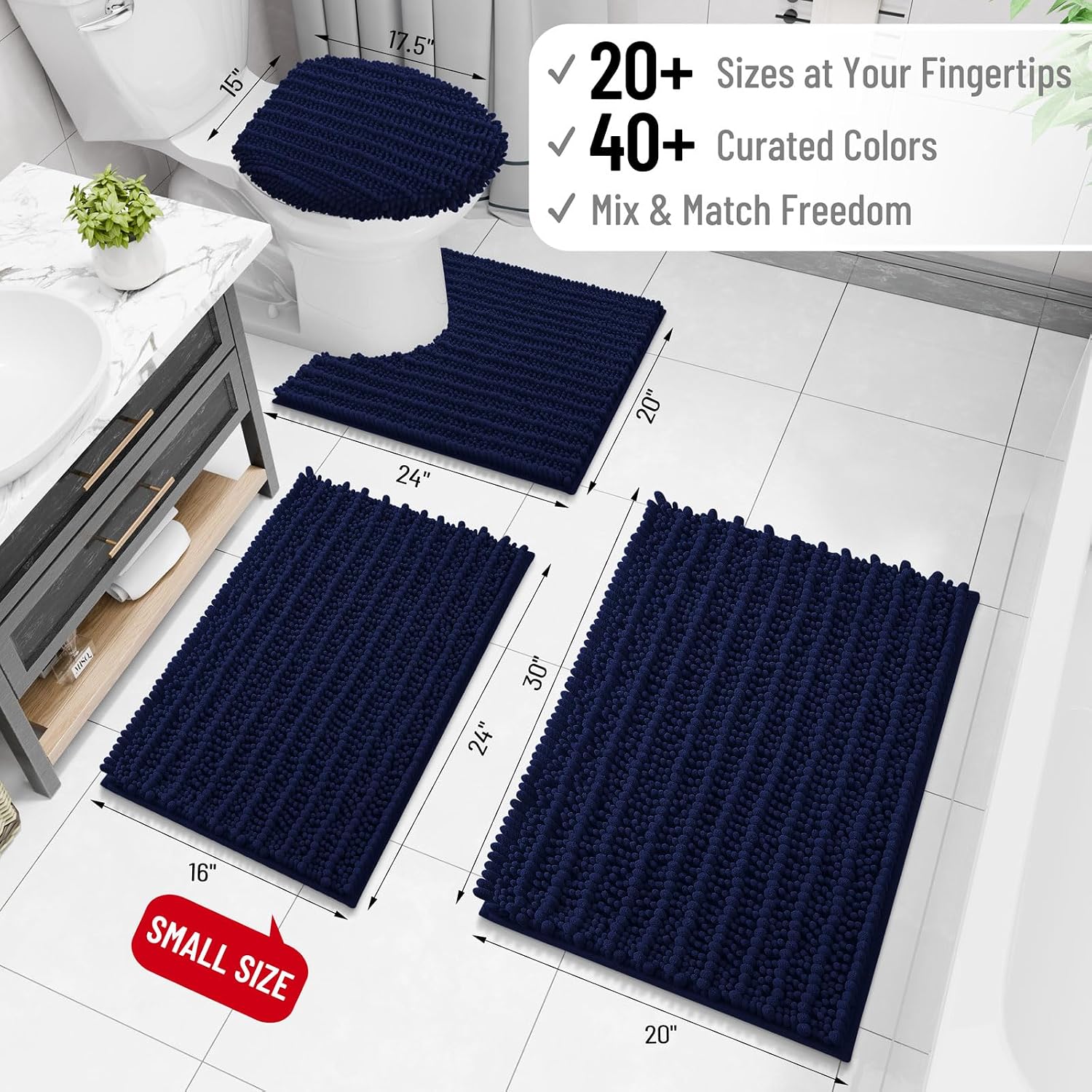 Arotive Toilet Rugs U-Shaped 20x20, Soft Absorbent Chenille Shaggy Bath Mat