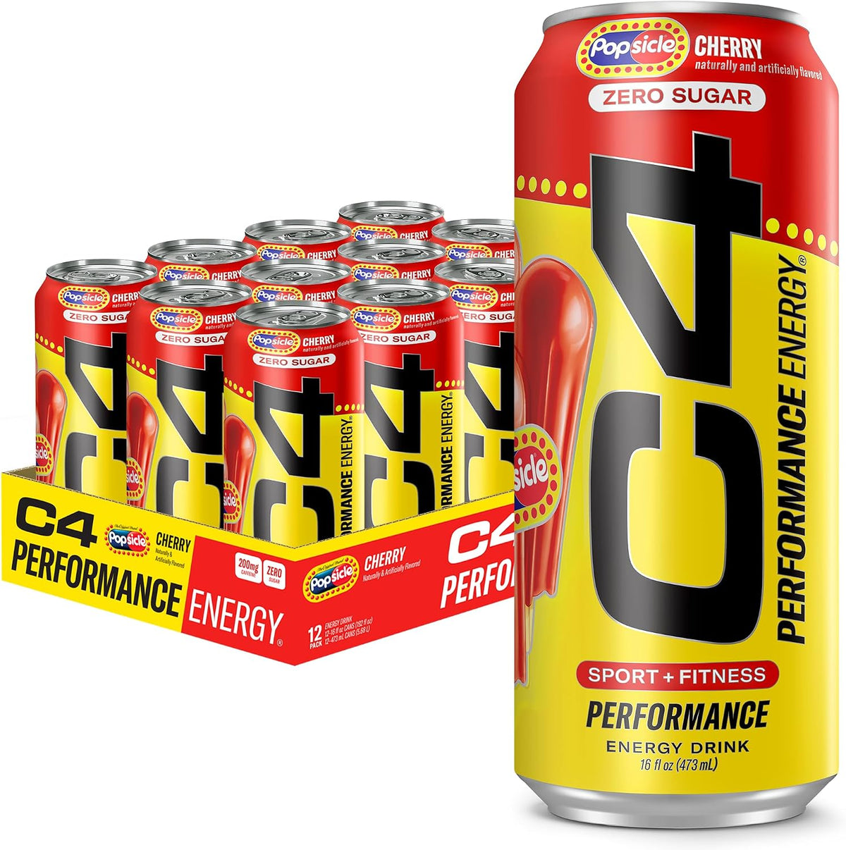C4 Performance Energy Drink with Zero Sugar, 200mg Caffeine, 16 Fl Oz 12pk