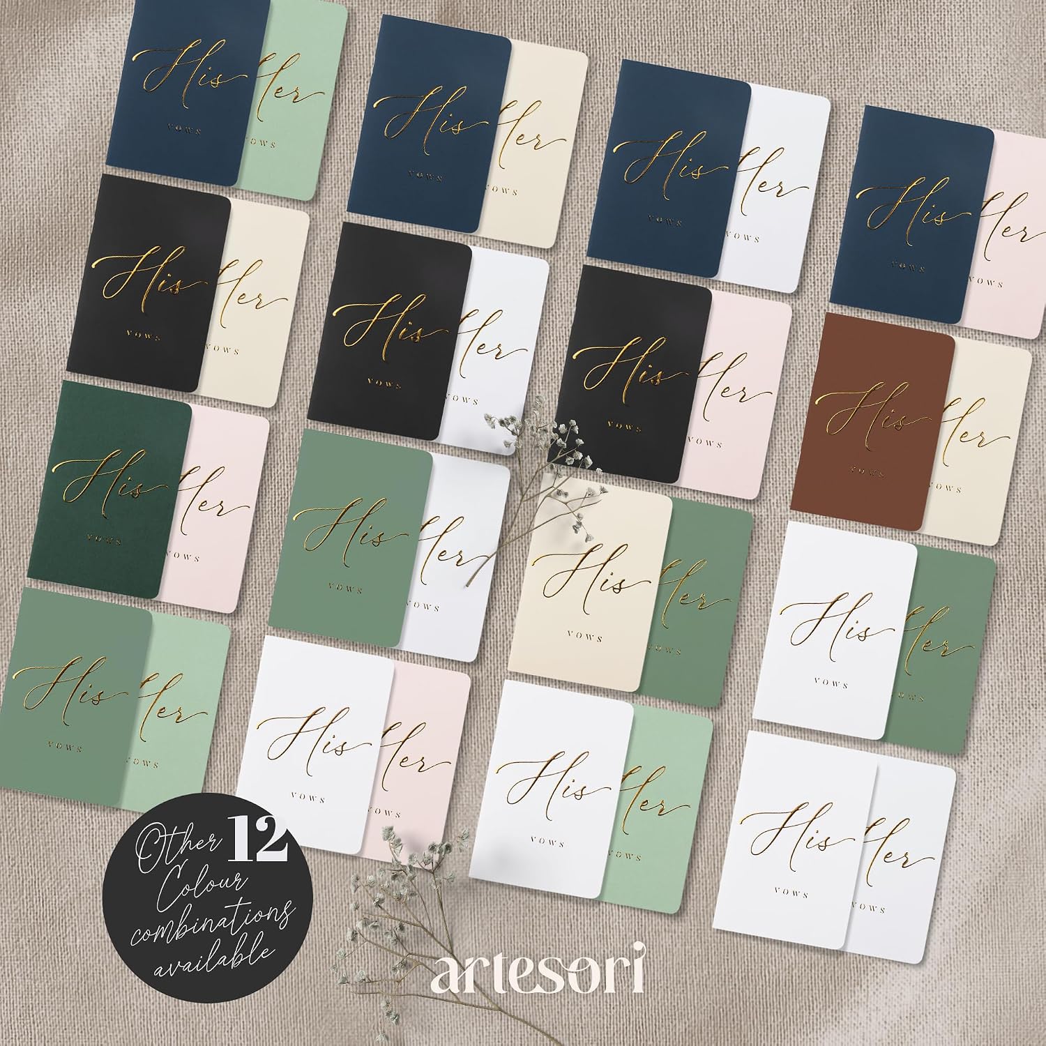 ARTESORI Premium Wedding Vow Book for Her & Him, Soft Touch, Gold Foil, 28 Lined Pages, Vow Books His and Hers, Wedding Essentials, Wedding Registry Ideas, His and Hers Gifts [Mint & Sage]