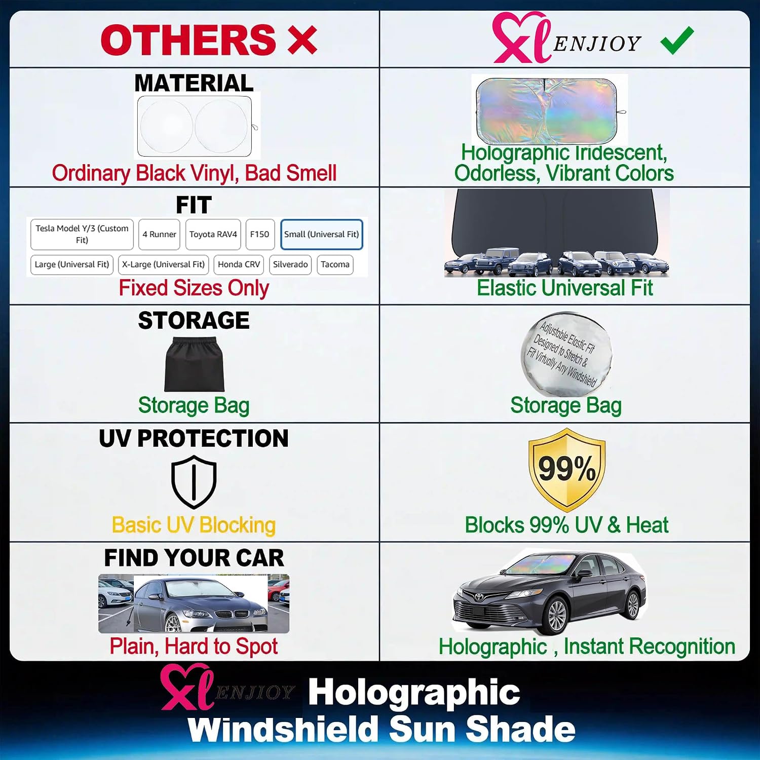 Windshield Sun Shade for Toyota Camry - Original Design, Telescopic Design for All Sedan Models, Reflective Laser Coating, 99% UV Protection, Foldable