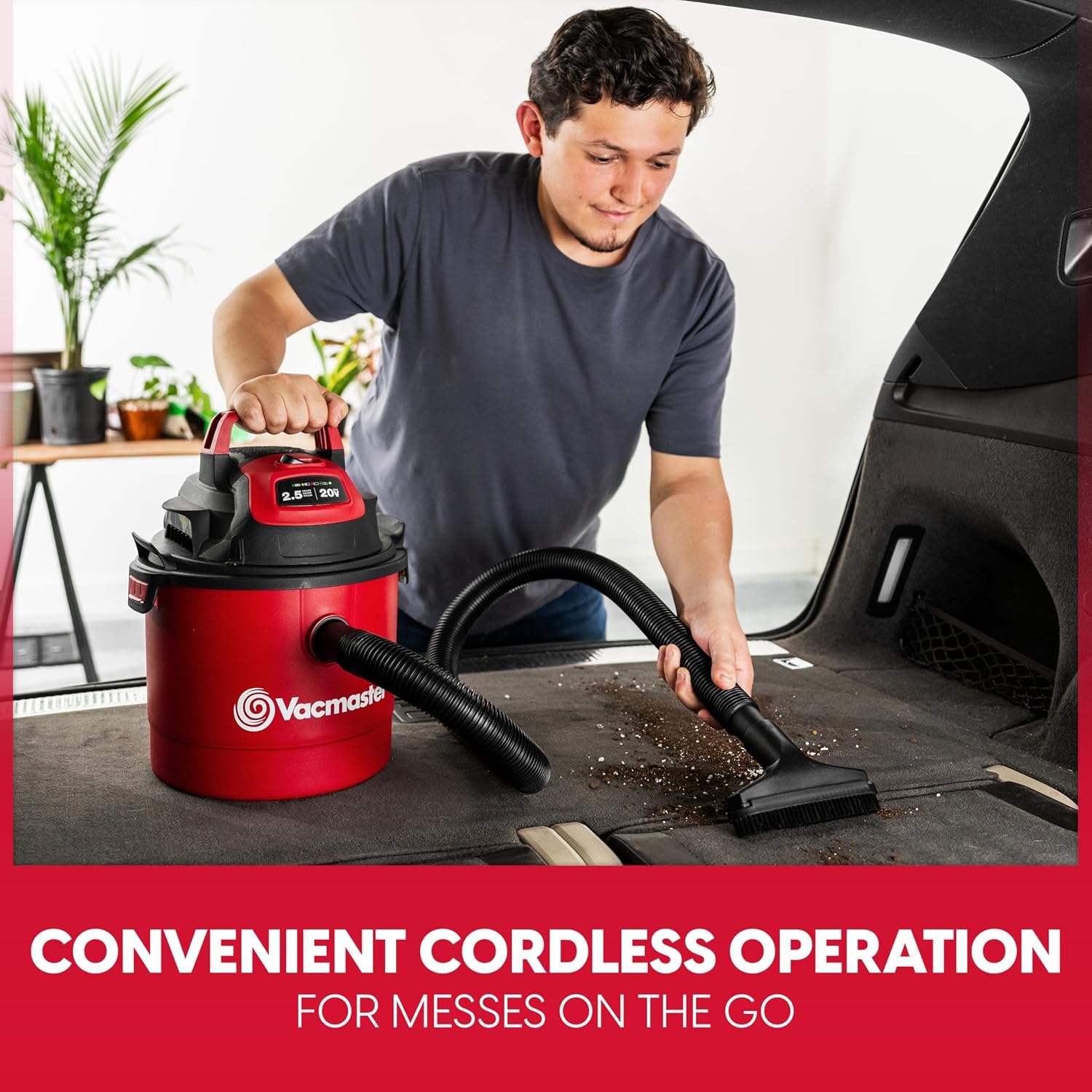 Vacmaster DVOM202P 1101 2.5-Gal 20V Cordless Portable Wet/Dry Vac Red