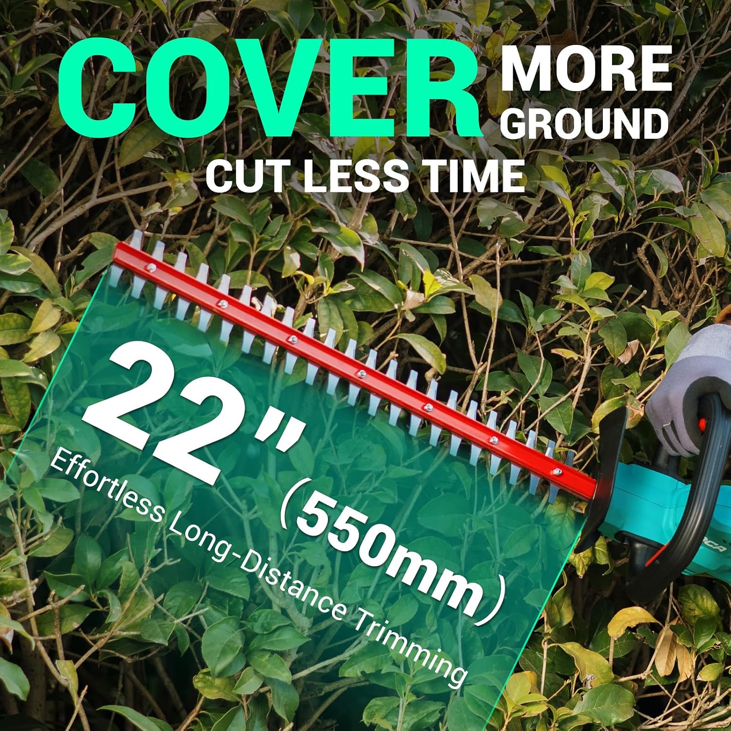 DCA 22 inch Hedge Trimmer Cordless 20V, 2800RPM Electric Bush Trimmer with Dual-Action Blade, 3/4" Cutting Capacity, 5.2 LBS Lightweight Bush Clipper, 180° Rotatable, 2.0Ah Battery & Charger Included