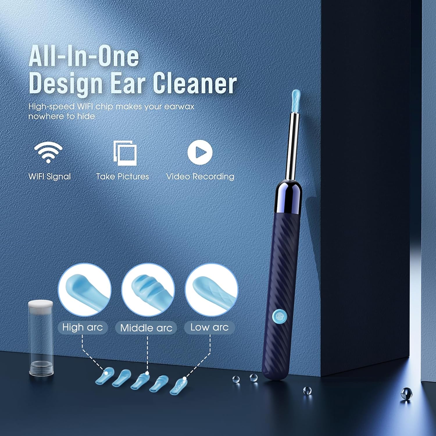 LEIPUT Ear Wax Removal - Earwax Remover Tool with 7 Pcs Ear Set - Ear Canal Cleaner with 1080P Camera - FSA HSA Eligible - Ear Cleaning Kit with 6 Ear Spoon - Ear Camera for iOS & Android (Blue)