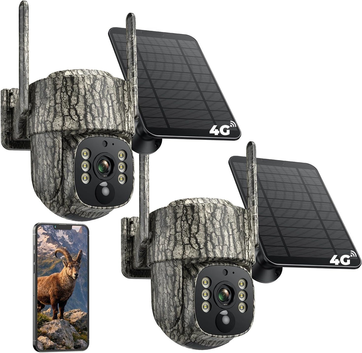 4G LTE Cellular Trail Camera 2 Pack, Human Auto Tracking with 2,5K HD Live