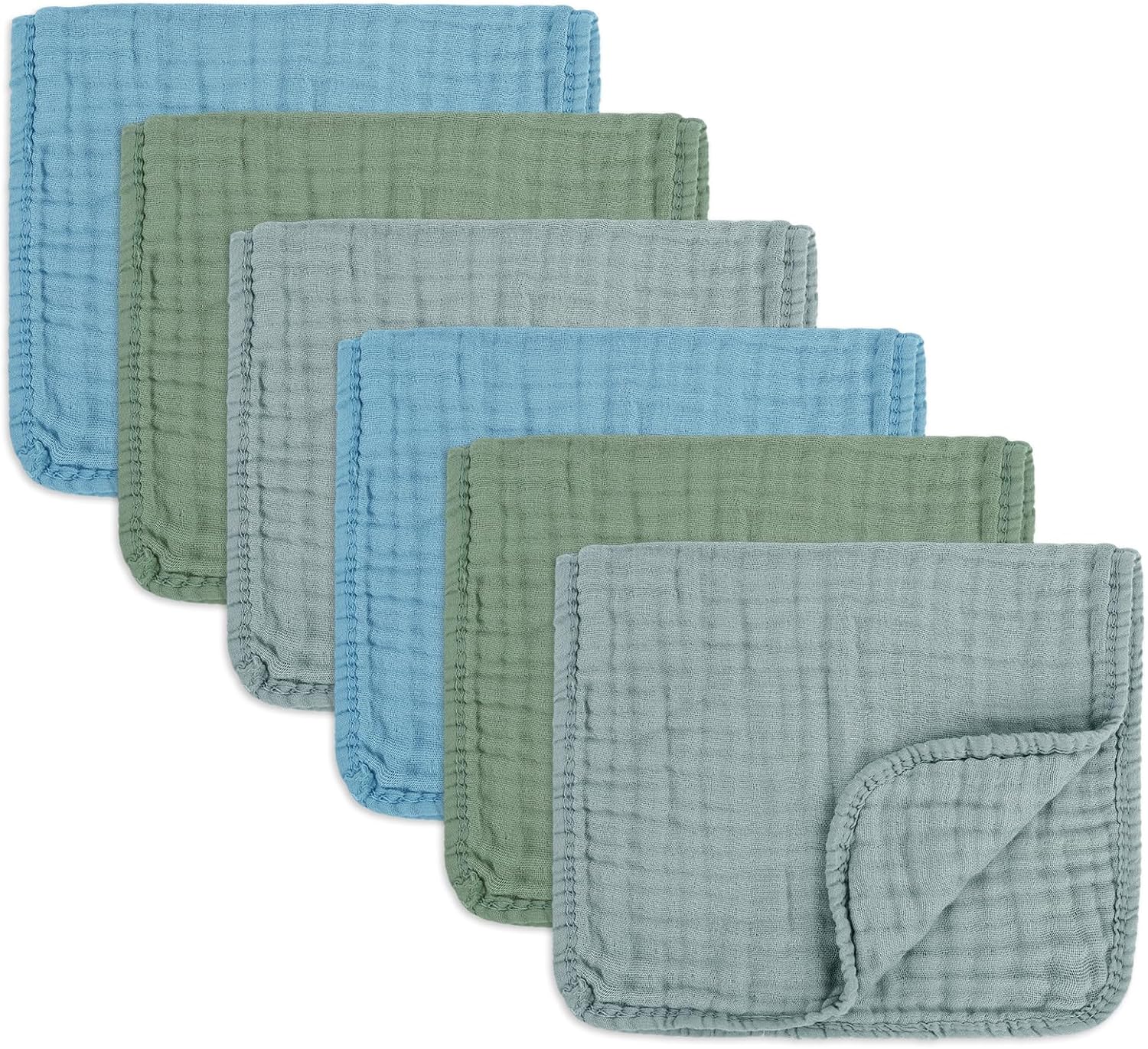 Muslin Burp Cloths Soft and Breathable Burp Cloths Baby boy 6 Pack 10x20 inches It is a Must-Newborn Essentials and Baby Essentials (6, Blue-Green)