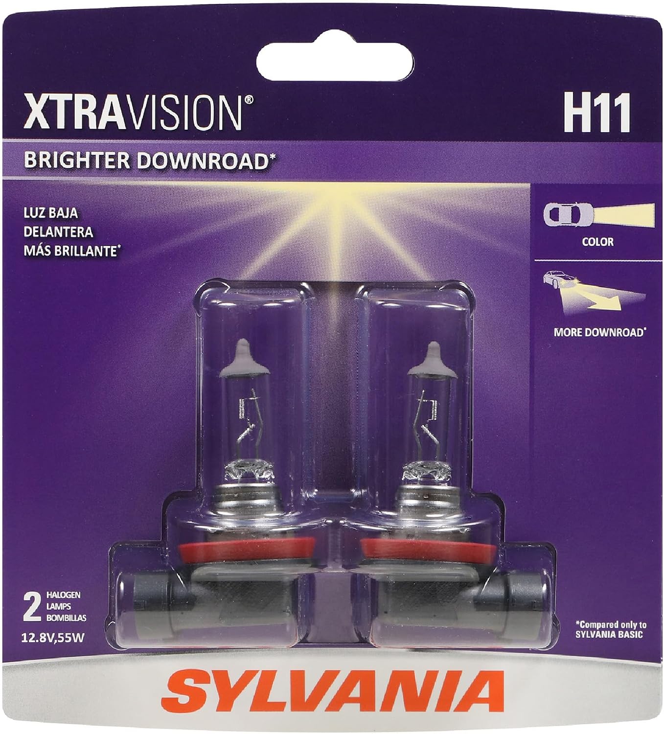 SYLVANIA H11 XtraVision Halogen Headlight Bulb, High or Low Beam, 2 Bulbs