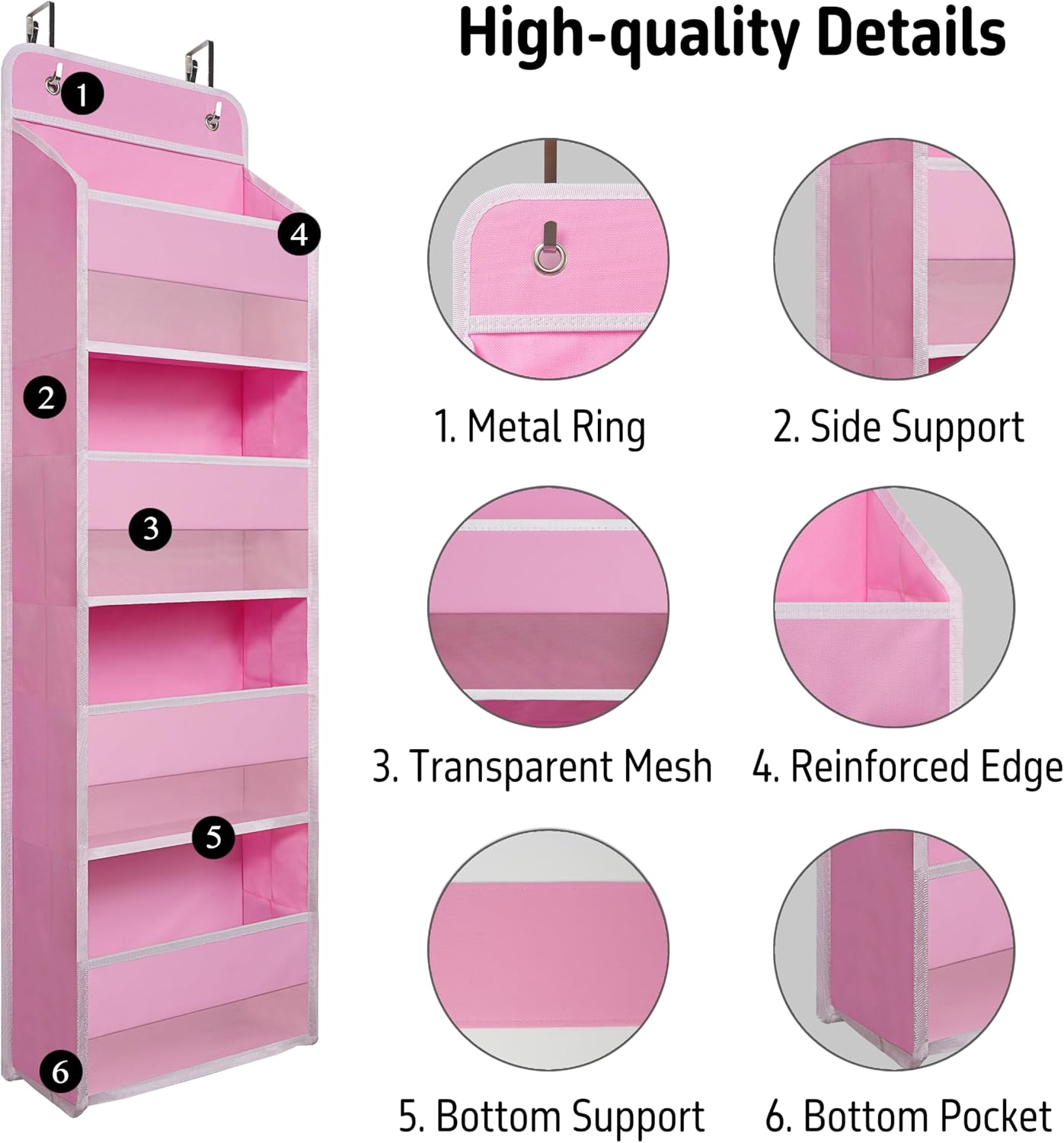 Giraffe Creation Pink Over Door Organizer with 4 Front Pockets, Compact Hanging Door Storage for Nursery, Bedroom, Bathroom, Closet, Baby Essentials