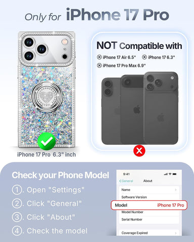 XYZ for iPhone 17 Pro Case, Glitter Bling Phone Cover with Stand