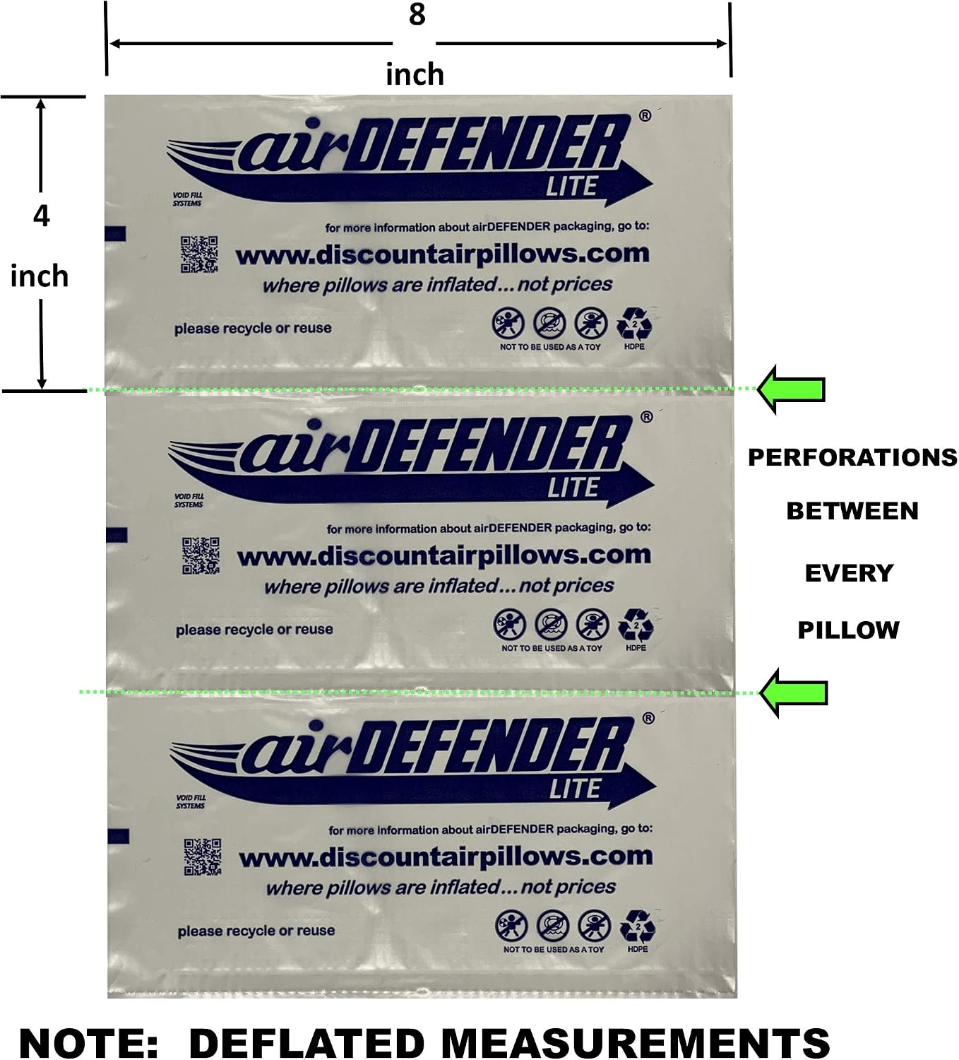 165 count 4x8 airDEFENDER air pillows 20 gallon 2.66 cubic feet void fill cushioning shipping packing package