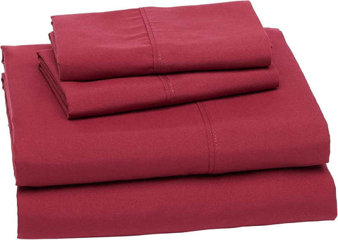 Amazon Basics Lightweight Super Soft Easy Care Breathable Brushed Microfiber 4-Piece Bed Sheet Set with 14-Inch Deep Pockets, Wrinkle Resistant, Queen, Burgundy, Solid
