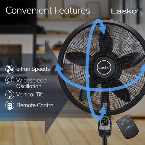 Lasko Cyclone Oscillating Pedestal Fan - Adjustable to 54" - 1843 - Black