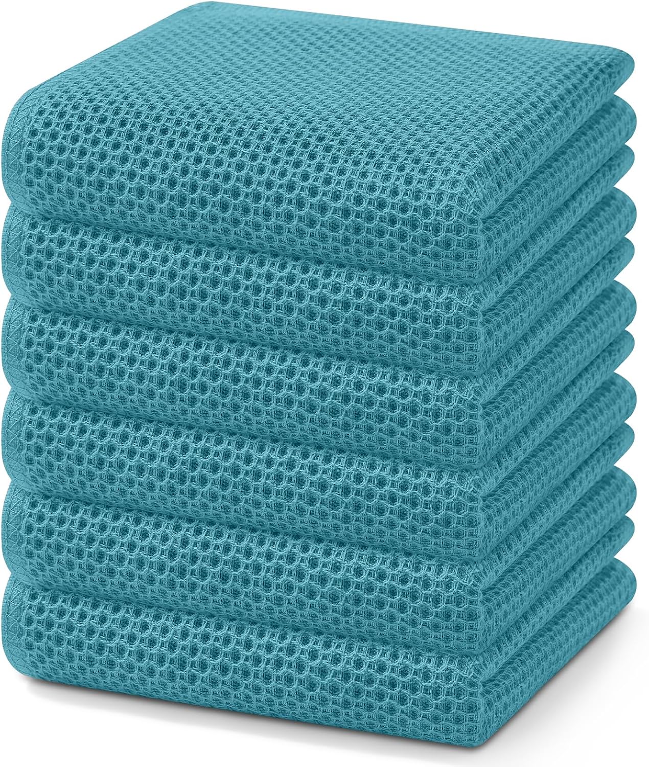 Homaxy 100% Cotton Waffle Weave Kitchen Dish Towels 6-Pack, Lake Blue