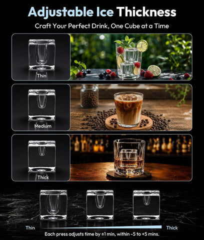 1.6" Clear Ice Cube Maker, 4 Large Square Ice Cube in 25 Mins