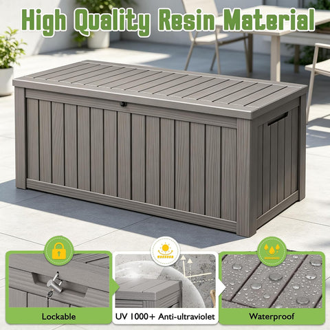 Outdoor Storage Waterproof Deck Box for Patio (230 Gallon, Grey)