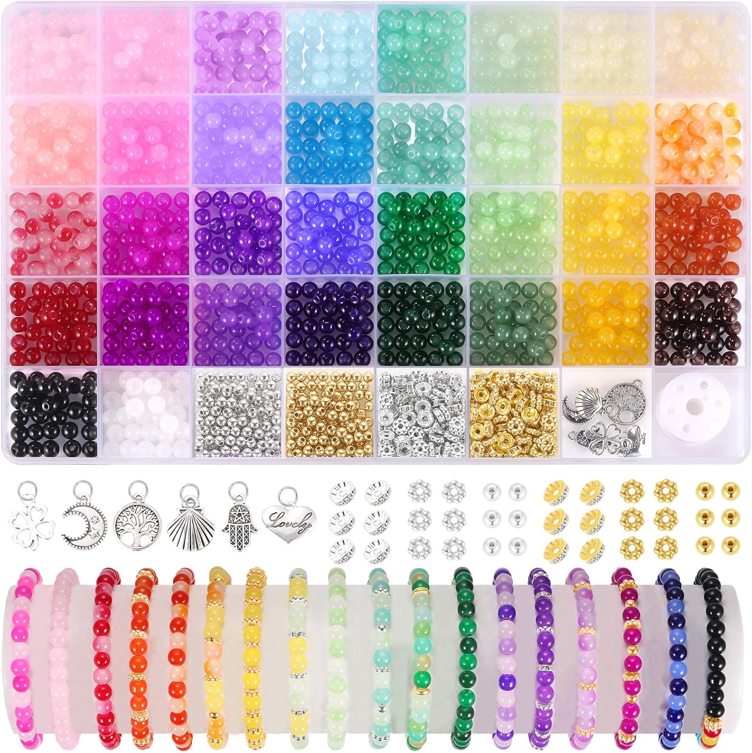 Funtopia 1368pcs 6mm Glass Beads for Bracelets Jewelry Making Supplies