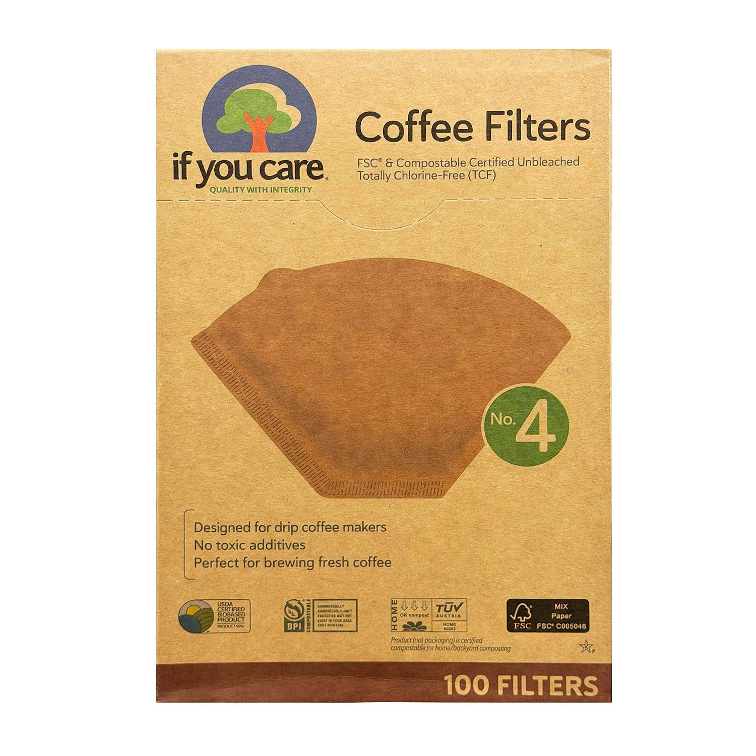 If You Care Coffee Filters No. 4 – Unbleached, Chlorine-Free Paper Filters. FSC Certified, Compostable
