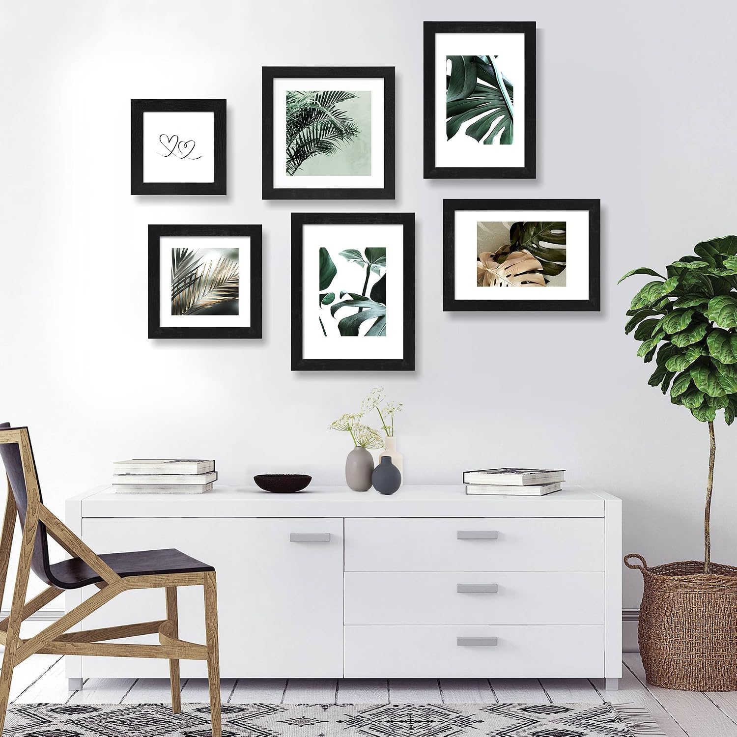 Hongkee 6x9 Picture Frame Set of 2, Real Glass and Wood Frame