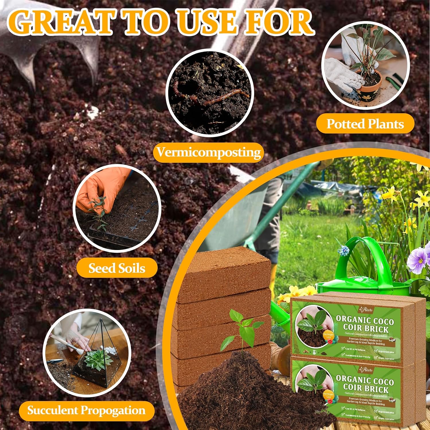 Riare 2pcs Organic Coco Coir Bricks, Natural Coconut Coir for Plants