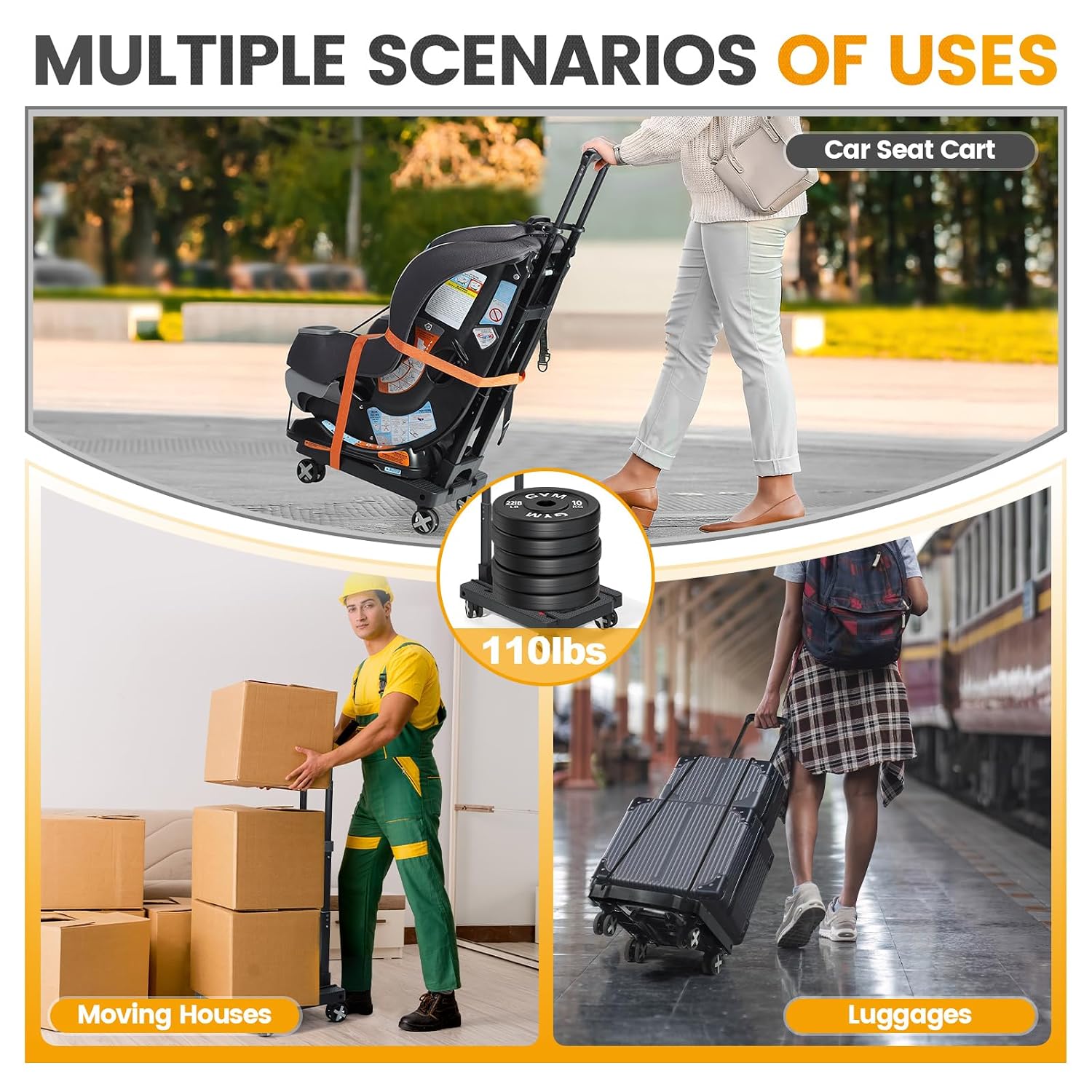 Orzbow Car Seat Dolly for Airport, Folding Car Seat Roller Cart, Black
