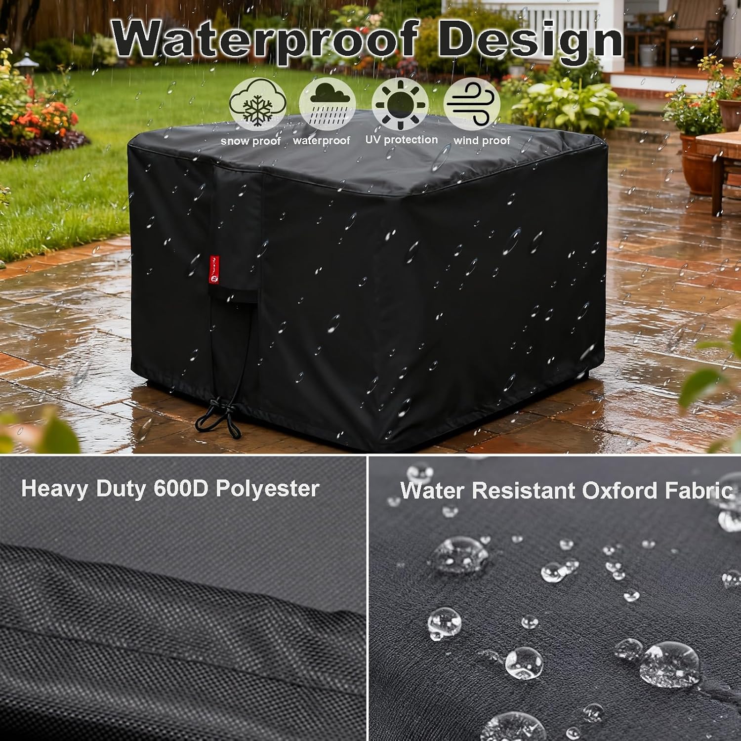 SheeChung Fire Pit Cover Square 30"L x 30"W x24"H,Waterproof 600D Polyester