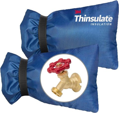 Outdoor Faucet Cover for Winter, 3M Thinsulate Spigot Cover for Winter Freeze Protection, Waterproof, 10" H x 6.3" W Outside Hose Bib Insulated Covers for Wall Taps, 2 Pcs Faucet Socks - Blue