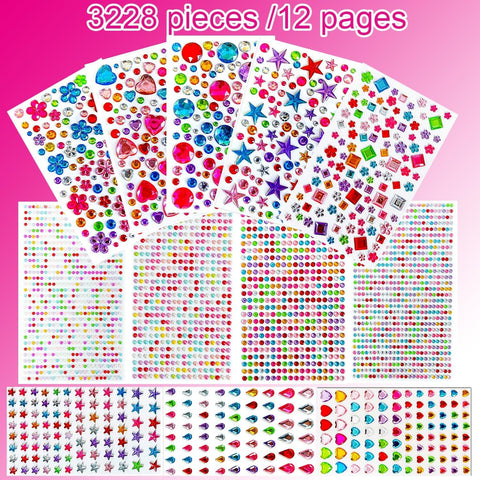 3228pcs Gems Stickers, Self Adhesive Rhinestone Jewel Gems