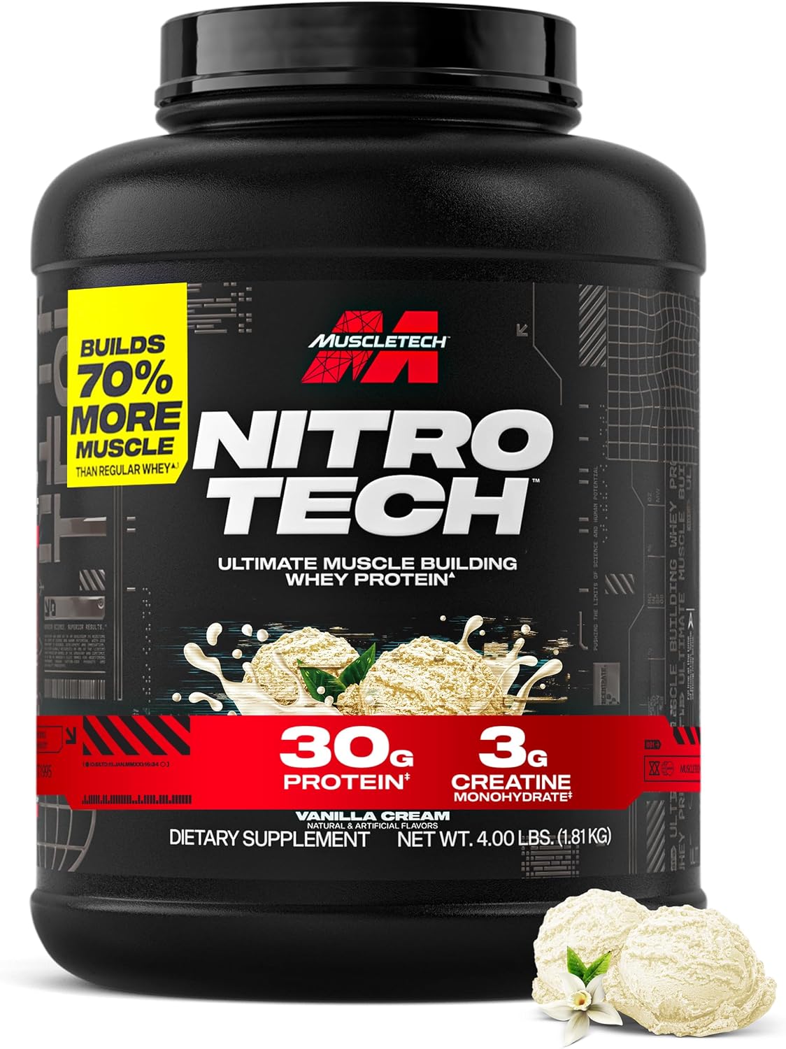 MuscleTech Whey Protein Powder (Vanilla Cream, 4LB) - 30g Protein