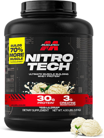 MuscleTech Whey Protein Powder (Vanilla Cream, 4LB) - 30g Protein
