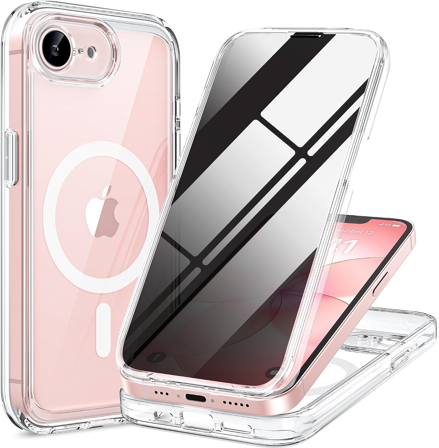 miracase for iPhone 17e & 16e Case with Built-in Private Screen Protector, [Magnetic with MagSafe] Full-Body Phone Cover Military Drop Proof 17 E/ 16 E Bumper 6.1 inch, Clear